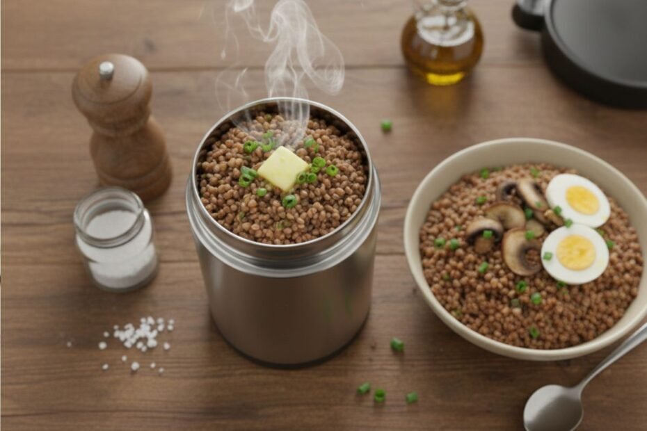 Grikių košė termose – sveiki ir sotūs pusryčiai be jokio rytinio skubėjimo.